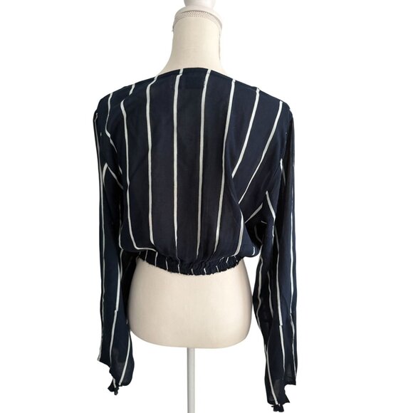 FAITHFULL Navy Blue White Cutout Long Sleeve Top Size US 6 - Picture 7 of 8